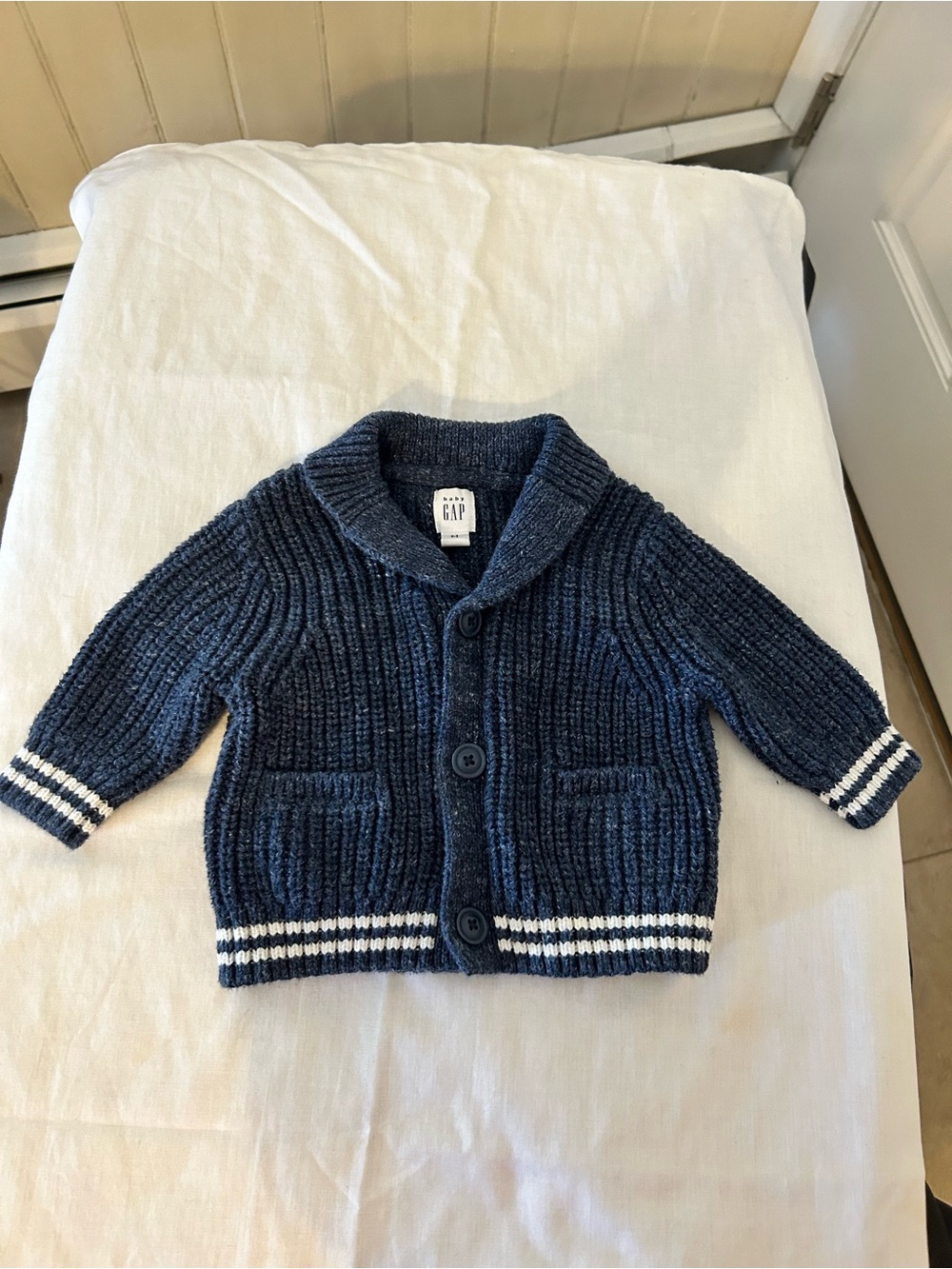 Baby Gap Navy Blue Chunky Ribbed Shawl Collar Cardigan Sweater/0-3 Months